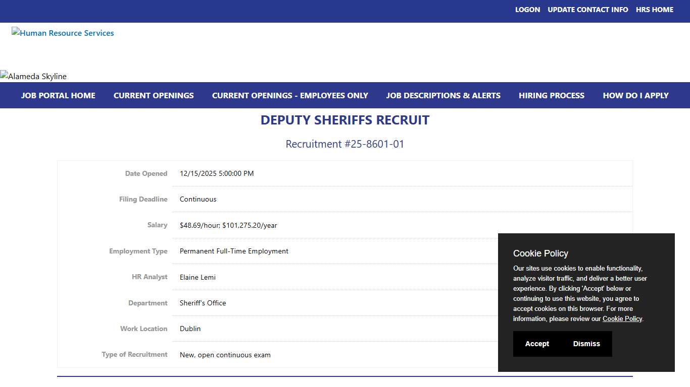 Job Announcement: Deputy Sheriffs Recruit - County of Alameda